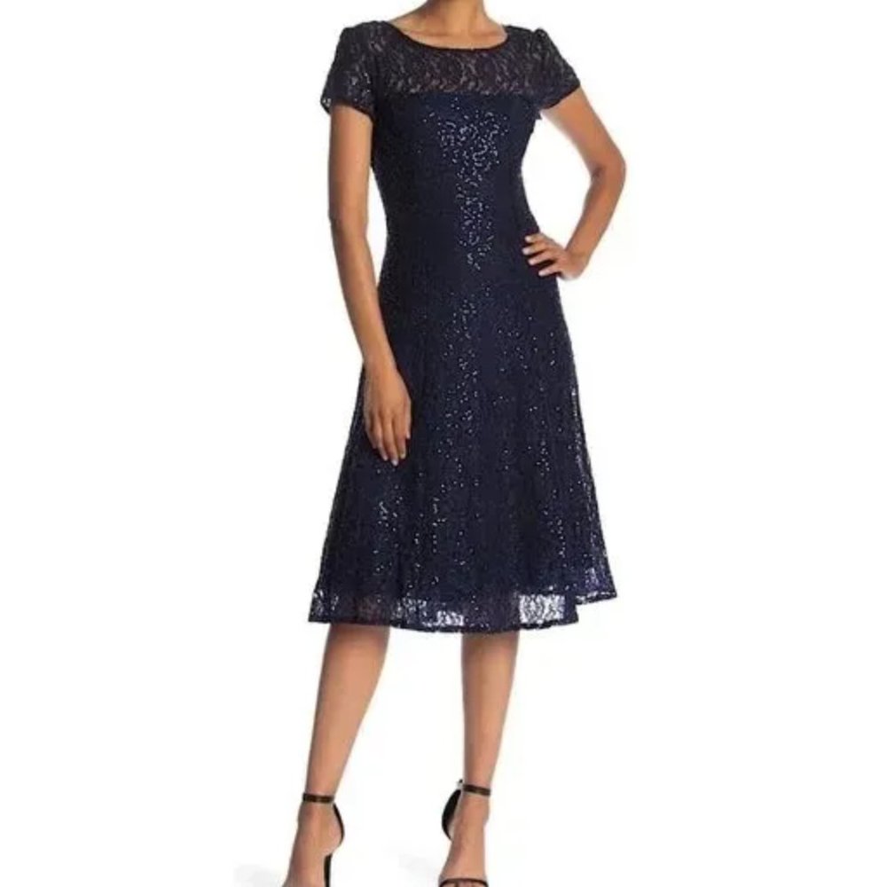 SL FASHIONS Sequined Lace Midi Dress. Size 6. NWT!